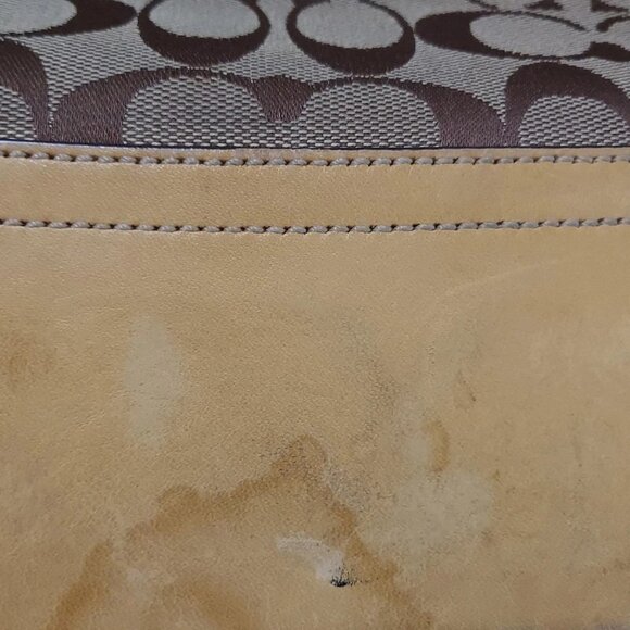 Auth COACH Signature Soft Slim Duffle 9362 Khaki Light Brown Jacquard Leather - Picture 9 of 10